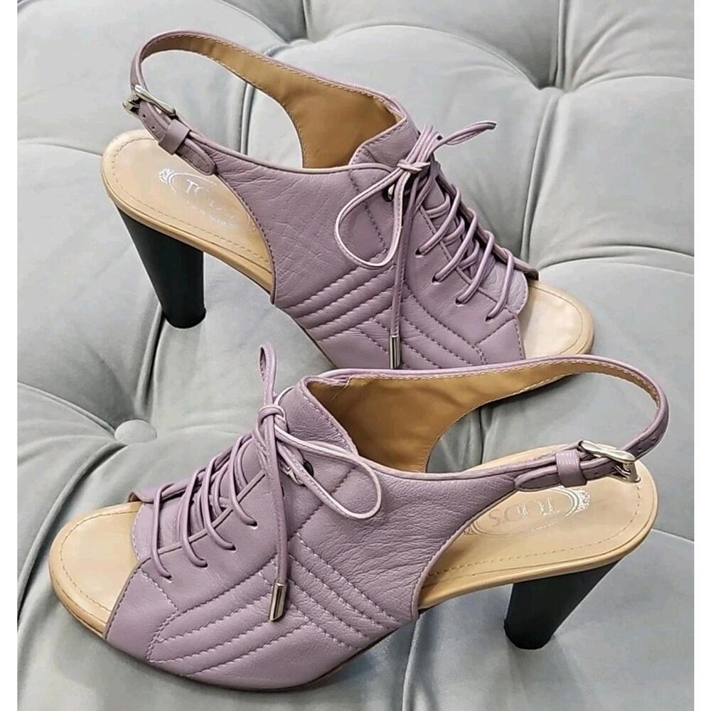 Tod's Purple Leather Laceup Slingback Heel Womens Shoes 39 9